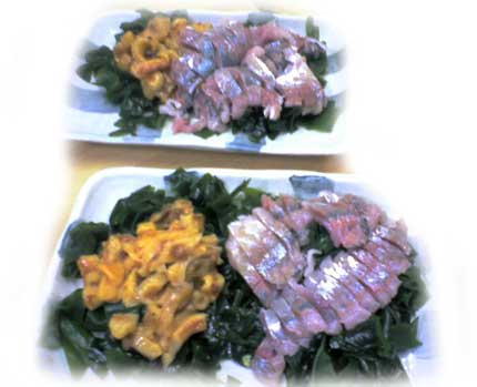 アジ、お造り、ホヤ